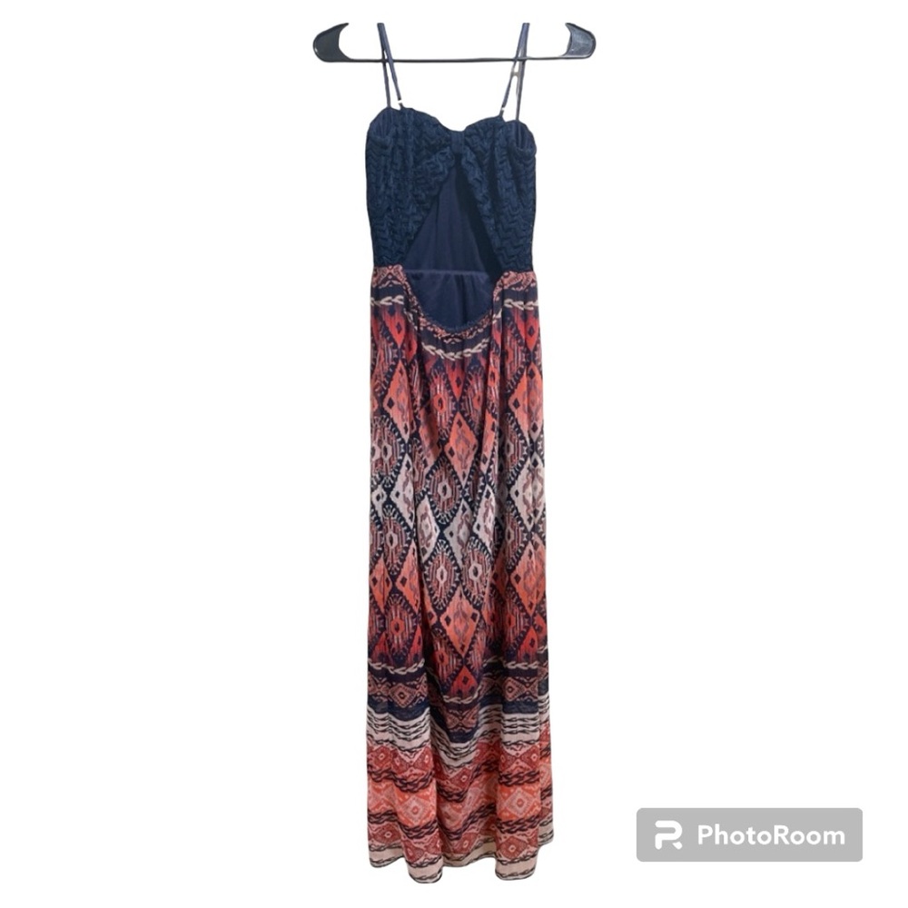 Trixxi Maxi Sun Dress Sleeveless w Navy Crocket Open back 100%Polyester Small - Picture 9 of 13